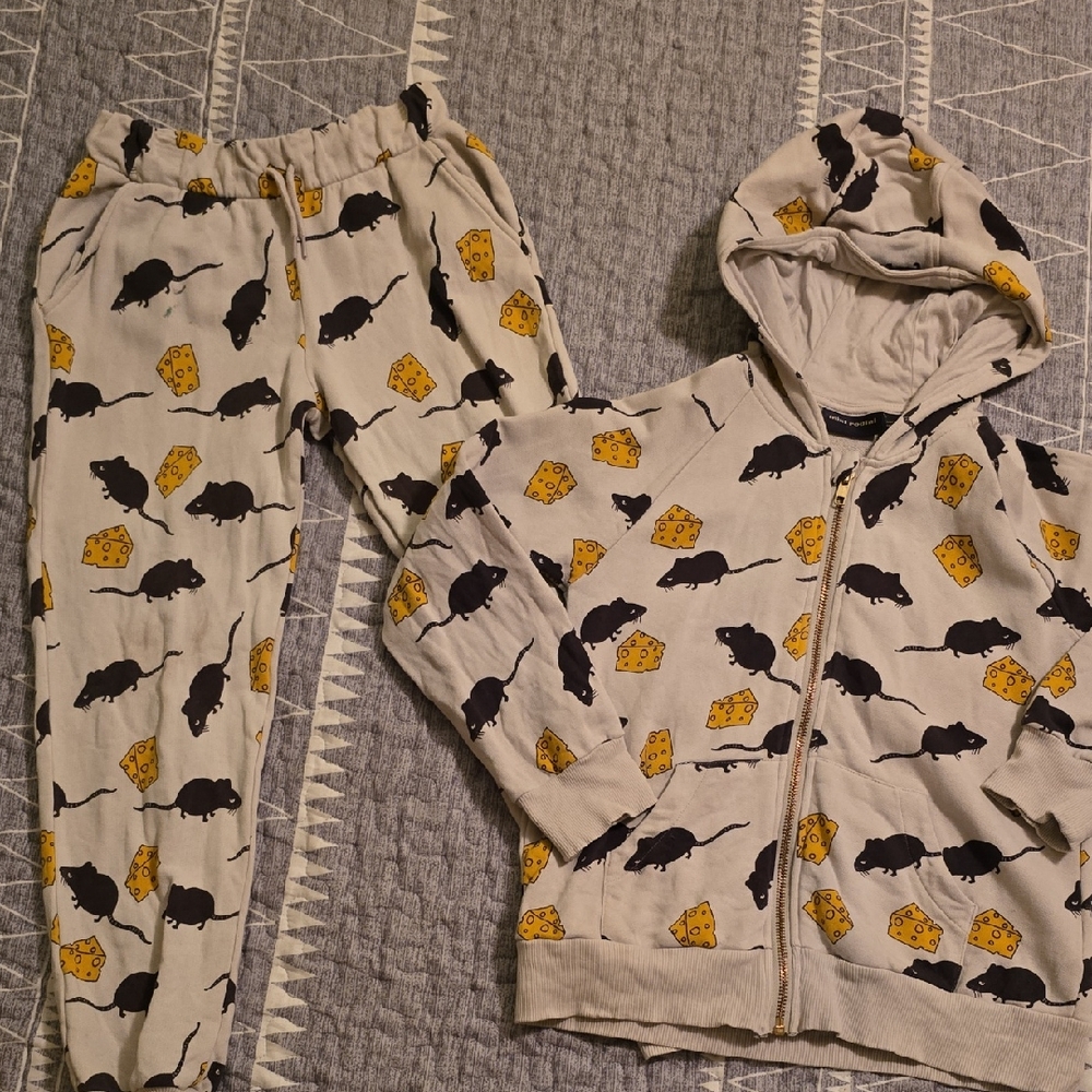 Mini Rodini Mouse and Cheese Sweatpants Sweatshirt Set